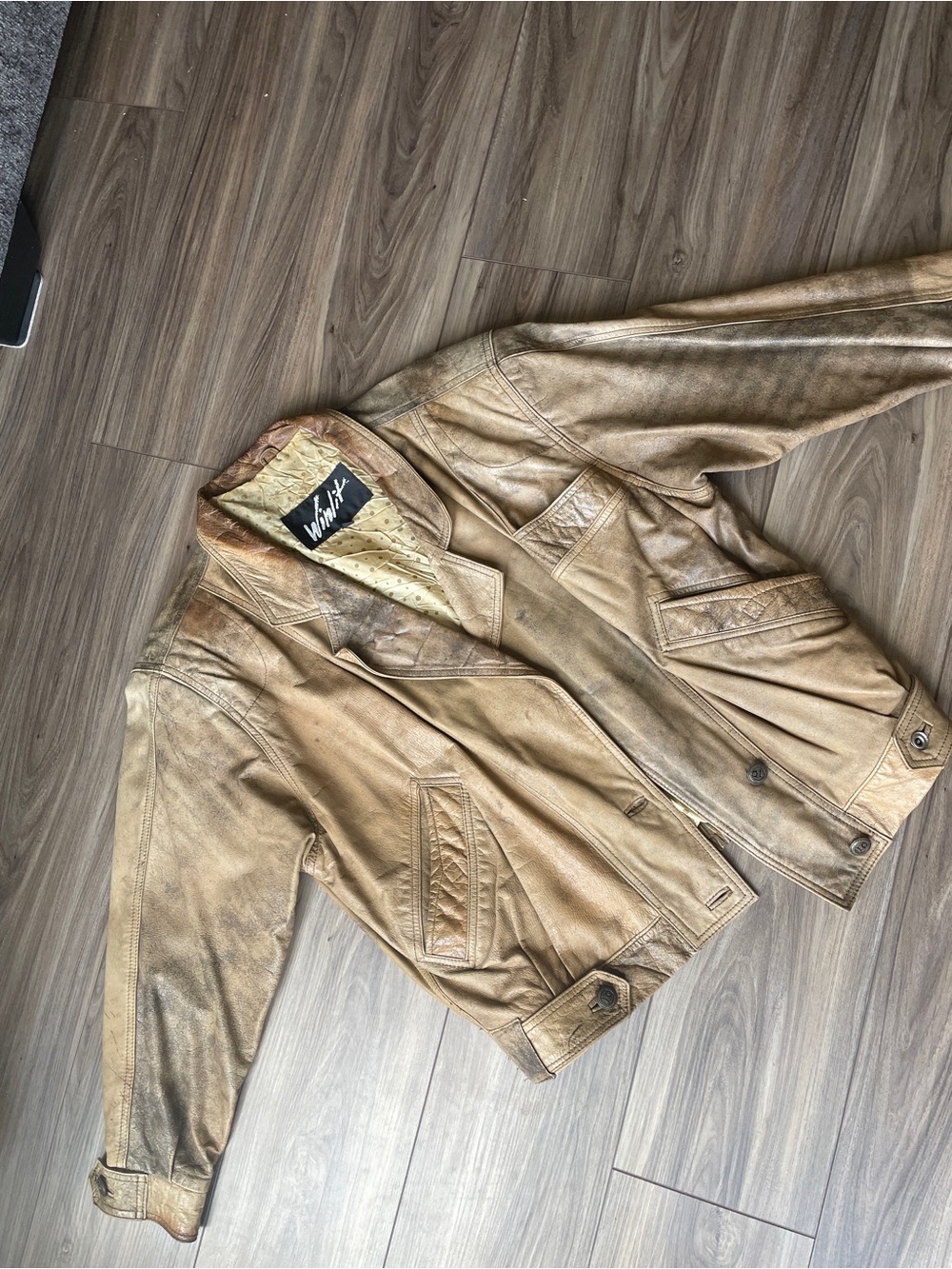 Winlit distressed genuine leather Bomber jacket l Vintage tan leather jacket